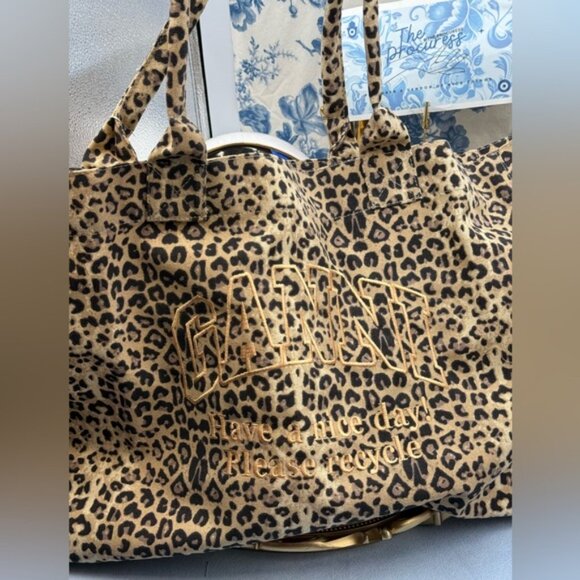 🆕 GANNI 🧿 NWOT Oversized XXL Canvas Tote Bag, Leopard Print - Picture 3 of 15